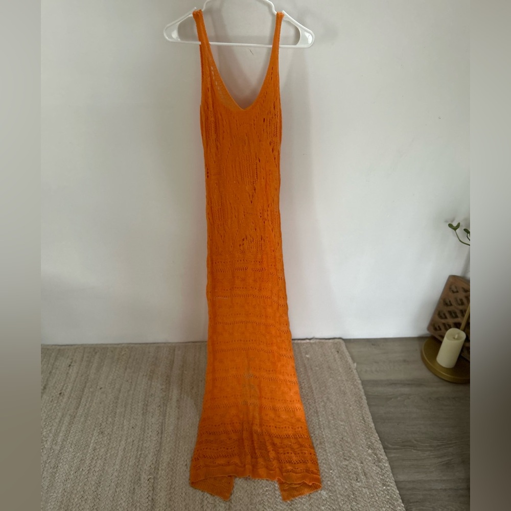 Vibrant Orange Knit Maxi Dress - Picture 3 of 5
